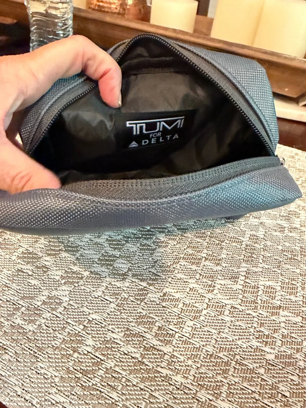 Tumi gray canvas travel pouch